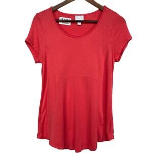Sunday Shirt Top Women Size S Red Pullover Cap Sleeve Stretch Round‎ Neck